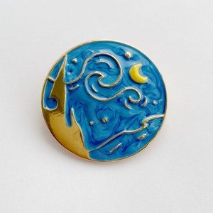 Van Gogh Starry Night Enamel Gold Tone Brooch NWOT